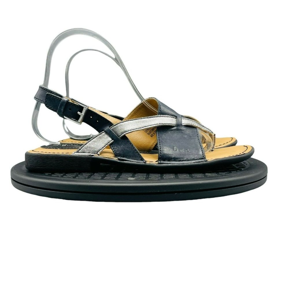 B.O.C. Born Concept Women's  Black Brown Lowery Leather Slingback Flat Sandals 7